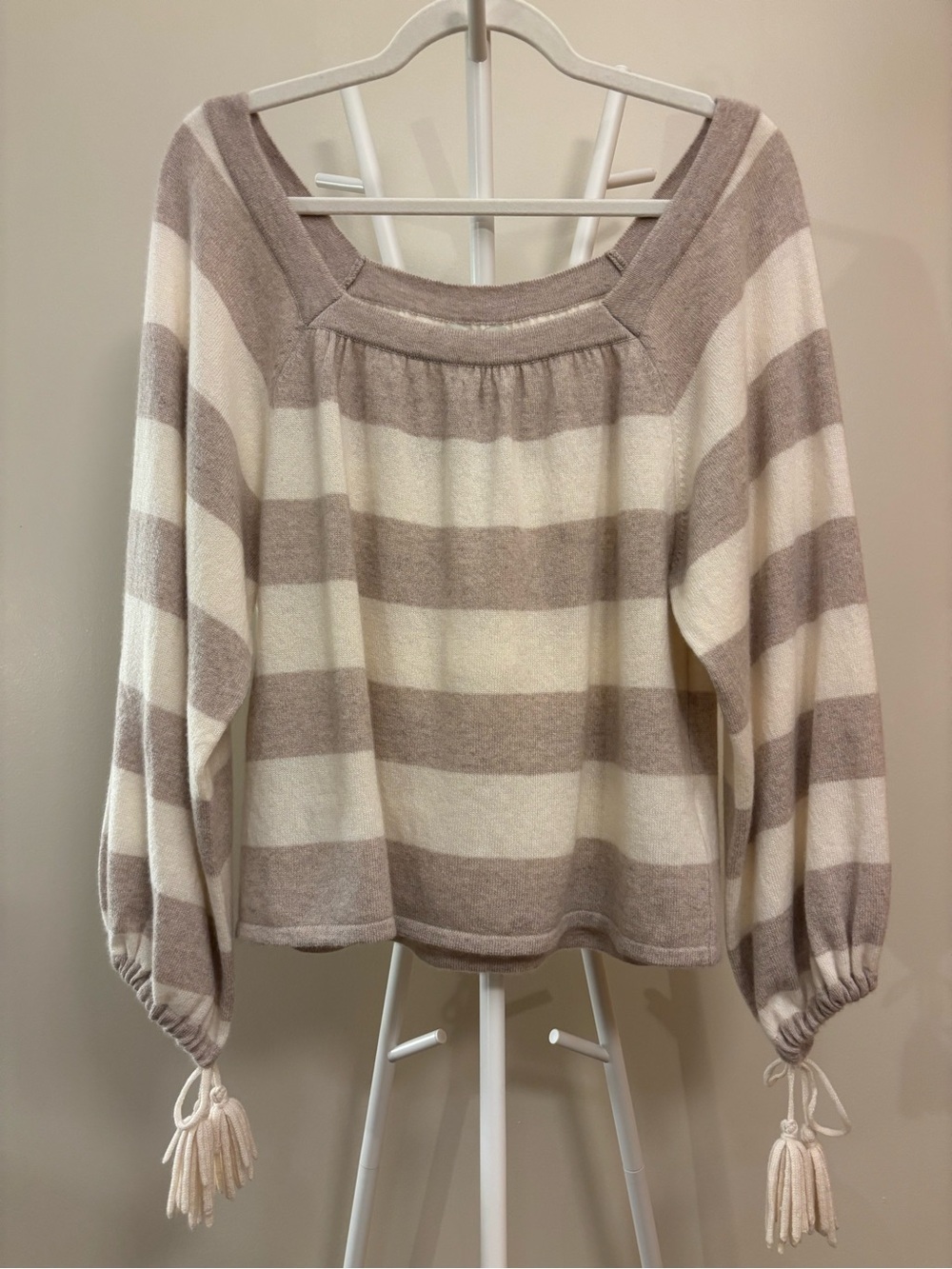 Cortland Park Square-neck Cashmere Striped Sweater NWT